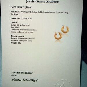 18k yellow Gold certified Vintage Textured Gold Hoop Earrings - Women's Jewelry